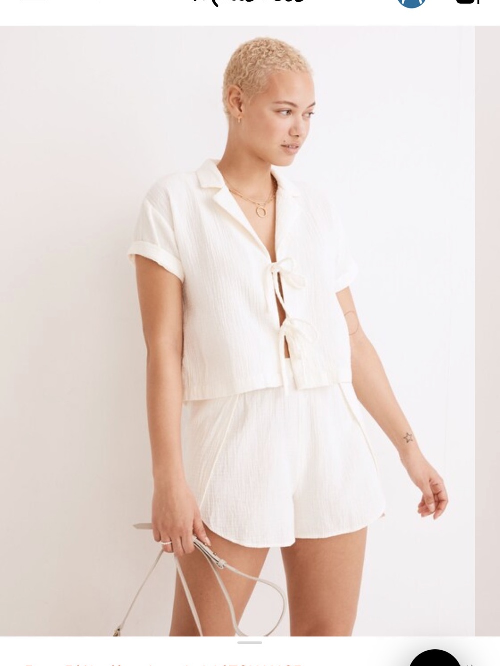 Madewell white light spun cover up set tie top XS